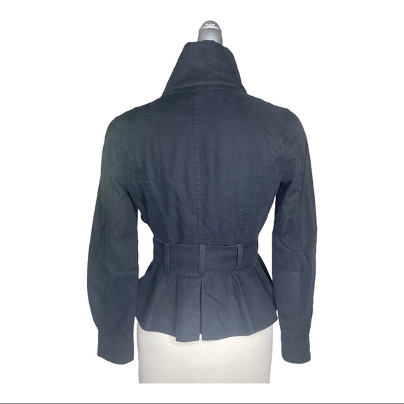 Armani Exchange Black Cotton Lined High Collar Trench Pockets Jacket Wrap Belt S - Picture 2 of 10
